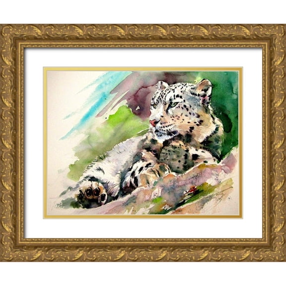 Kovacs, Anna Brigite 18x15 Gold Ornate Wood Framed with Double Matting Museum Art Print Titled - Snow Leopard II