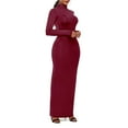 thumbnail image 5 of Kaemgyyd Cocktail Dresses for Women Turtleneck Long Sleeve Stretch Maxi Dress Solid Color Slim Bodycon Pencil Dress, 5 of 6