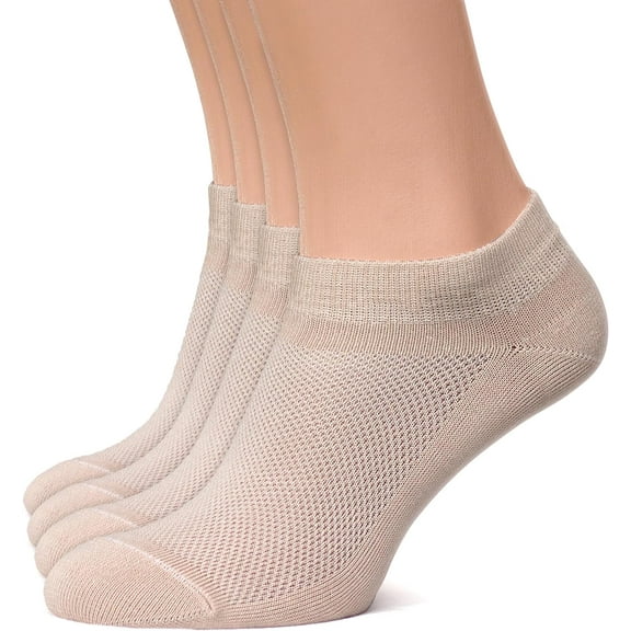 Womens Socks, Ultra Thin Breathable Cotton Ankle Socks for Women, Athletic Running Low Cut No Show Beige - 4 Pairs 7-9
