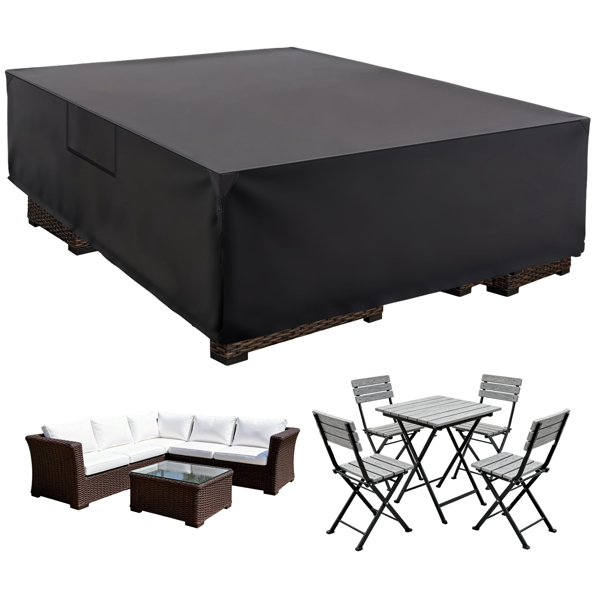 SHOUFTW Patio Furniture Cover, Rectangular Heavy Duty 600D Waterproof & UV Resistant Outdoor Covers, Dining Table & Chair Set Protection