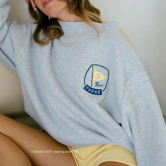 Women Plus Size Oversized Mock Neck Sweatshirt, PARKE Letter Embroidery Loose High Collar Casual Long Sleeve Pullover Tops