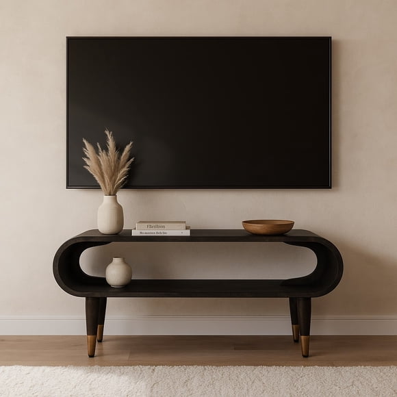 Artisan Furniture Solid Wood Curved Edge Media with Brass Accents