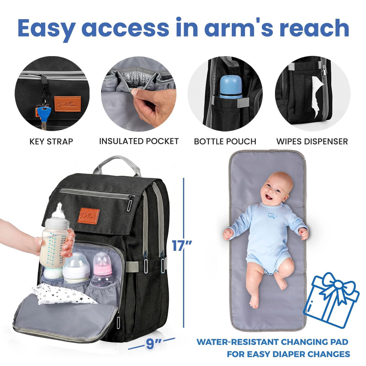 Baby Diaper Bag Backpack - Baby Bag for Girls & Boys, Large Waterproof Toddler Diaper Backpack - Baby Shower Gifts & Registry Must Haves - Travel Diaper Bags with Changing Pad - Newborn Stuff