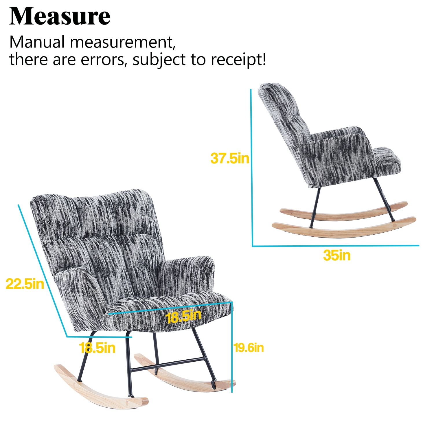 Glider Rocking Chair Nursery Comfy Accent Chair with High Back Faux Leather Living Room Chairs Color Button Tufted Armchair Reading Chair for Bedroom Nursery Office, Grigio River