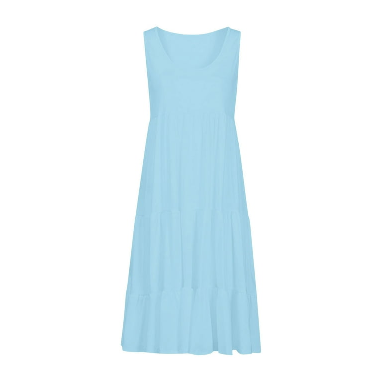 Flowy Dresses for Women, Womens Summer Round Neck Print Sleeveless Beach  Dress Gifts for Family Sky Blue 3XL - Walmart.com