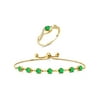 Gem Stone King 3.41 Ct Round Green Nano Emerald 18K Yellow Gold Plated Silver Ring Bracelet Set