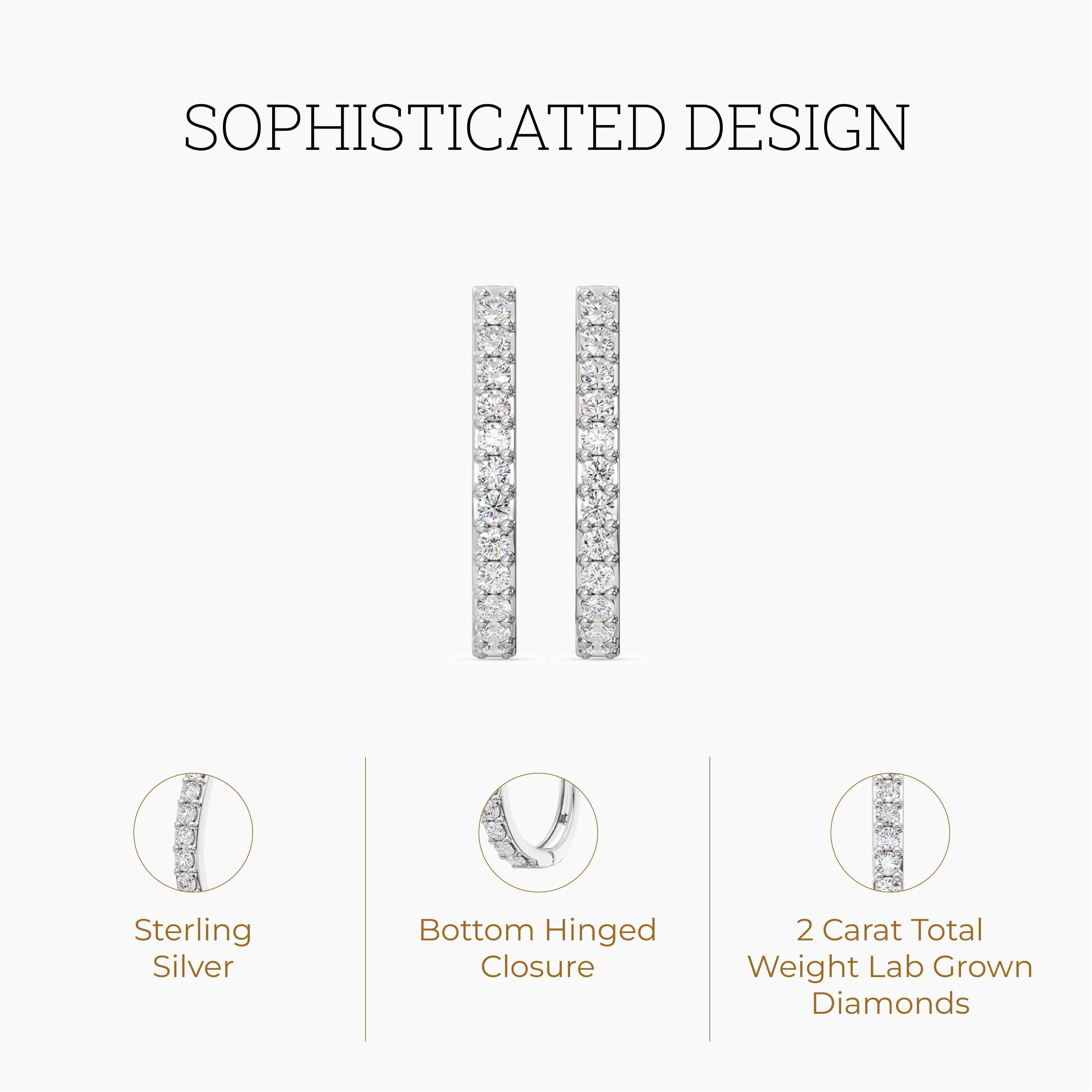 Gilded 2 Carat Total Weight Lab-Grown Diamond U-Shaped Hoop Earrings for Women in 925 Sterling Silver | Hypoallergenic Fine Jewelry | Latch Back Closure | SI1 Clarity, F Color