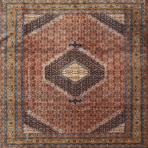 Ahgly Company Indoor Square Traditional Orange Salmon Pink Medallion Area Rugs, 5' Square