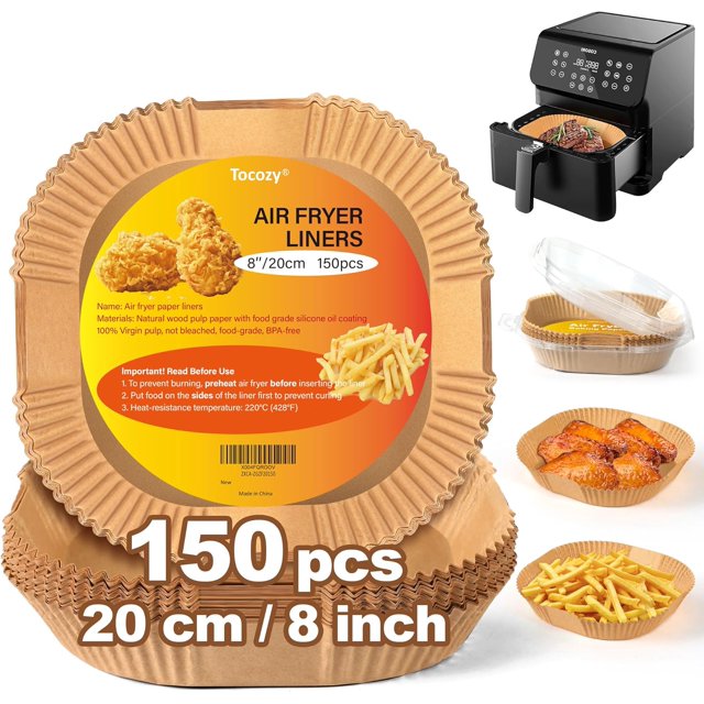 Tocozy Air Fryer Liners, 150 Pieces Unbleached Parchment Paper Liners 8 Inch Square, Food Grade, Non-Stick and Oil Proof Airfryer Liners for Chefman COSORI T-FAL Ninja 5-8 Quart Square Air Fryer