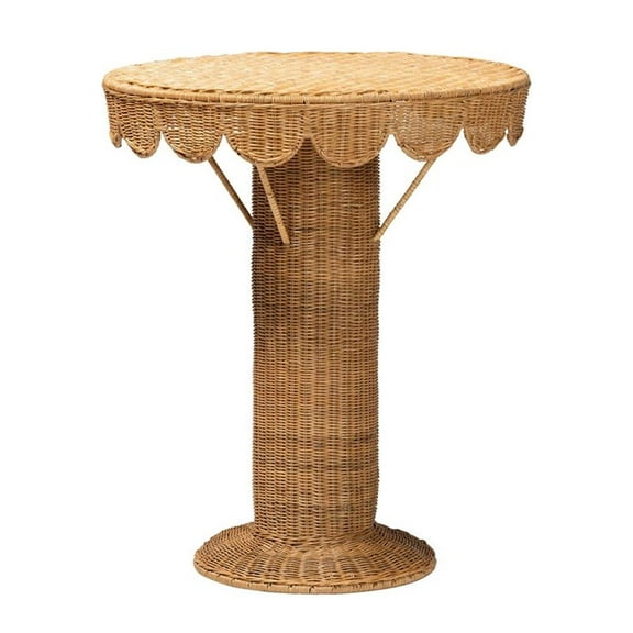 Bowery Hill Bohemian Light Honey Rattan Scalloped Accent Table