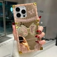 thumbnail image 4 of for iPhone 16 Plus Case with Kickstand, Glitter Foldable Cute Bling Butterfly Stand Soft Cover Mirror Back Golden Plated Shockproof Protective Elegant Woman Girly for iPhone 16 Plus (Pink), 4 of 7