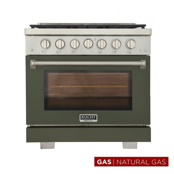 Professional 36-in Natural Gas Rang in Olive Green with True Simmer Burners