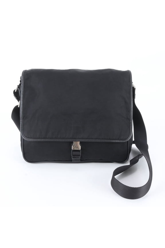 Pre-Owned Prada Tessuto Nylon Triangle Logo Leather Shoulder Bag Messenger Black Men's