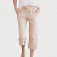 thumbnail image 2 of KyCheLot Girls Summer Pants Cotton Linen Capris Comfy Lounge Drawstring Waist Crop Pants with Pockets 4-14Years, 2 of 7