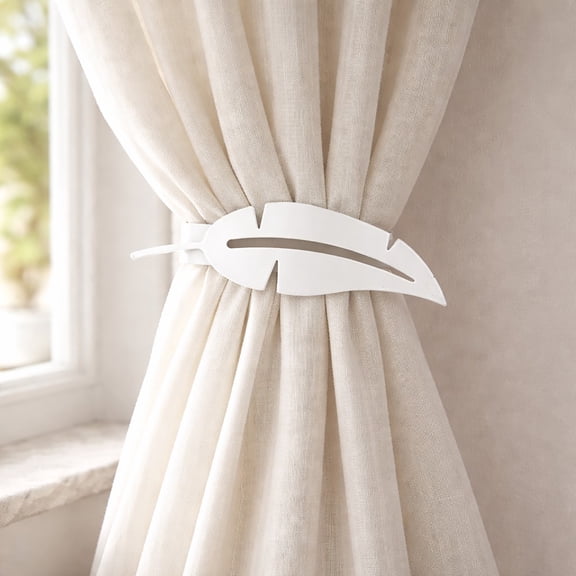 Evideco French Home Goods Plume Feather White Curtain Tiebacks