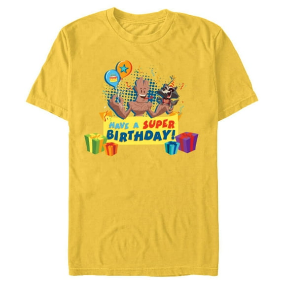 Marvel Rocket Raccoon and Groot Toony Have a Super Birthday - Short Sleeve Blended T-Shirt for Adults - Customized-Yellow