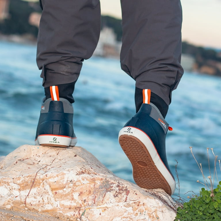 HISEA Wide Toe Men's Rain Deck Boots,Ankle-High, Navy Blue, US