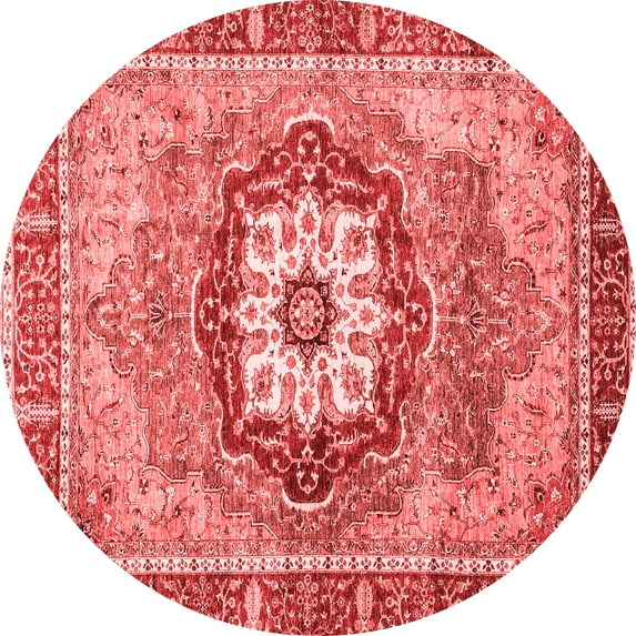 Ahgly Company Machine Washable Indoor Round Abstract Red Modern Area Rugs, 8' Round