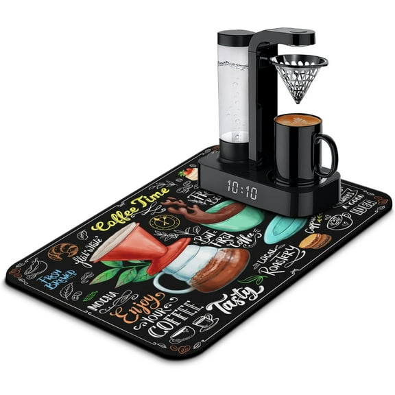 Small Coffee Bar Mats, Dish Drying Mat for Kitchen Counter Decor, Drainer Pad Absorbent Dry Mat, Drying Pad for Dishes 23.5x15.5 Inches