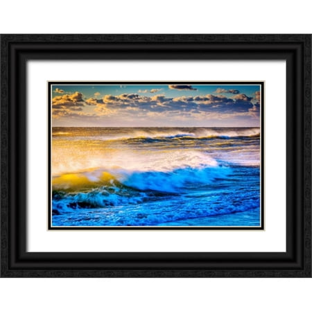 OBrien, Jay 32x23 Black Ornate Wood Framed with Double Matting Museum Art Print Titled - VA, Chincoteague Isl Shoreline scenic at sunrise