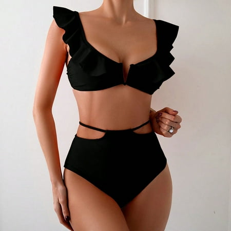 POROPL Womens 2 Piece Swimsuits Bikini Halter Top Swim Padded Swim Black Size S-XL