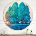 thumbnail image 2 of Designart 'Blue Coloured Tree Impression By Lakeside' Lake House Circle Metal Wall Art 36x36 - Disc of 36, 2 of 5