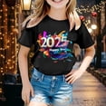 thumbnail image 2 of LUOGENLI Shirts 2025 New Year Printed Children's Short Sleeved Round Neck Comfortable Casual Top T Shirt Shirts for Girls 14-16 Teen Summer Tops for Girls Teen Black 10-11 Years, 2 of 4