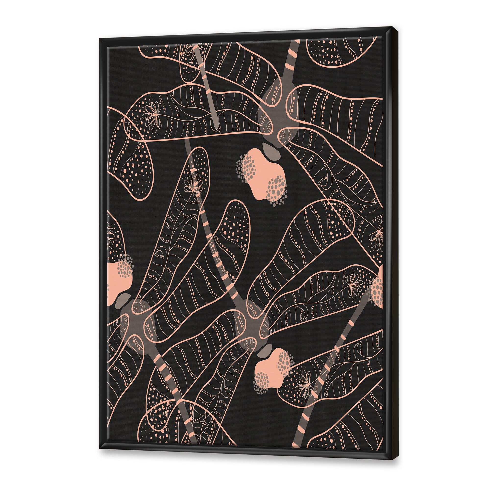 Designart 'Dragonflies With Folk Art Seamless Pattern' Bohemian & Eclectic Framed Canvas Wall Art Print