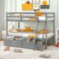 thumbnail image 3 of Infans Twin Over Twin Bunk Bed with 2 Storage Drawers Ladder No Box Spring Needed Gray, 3 of 7