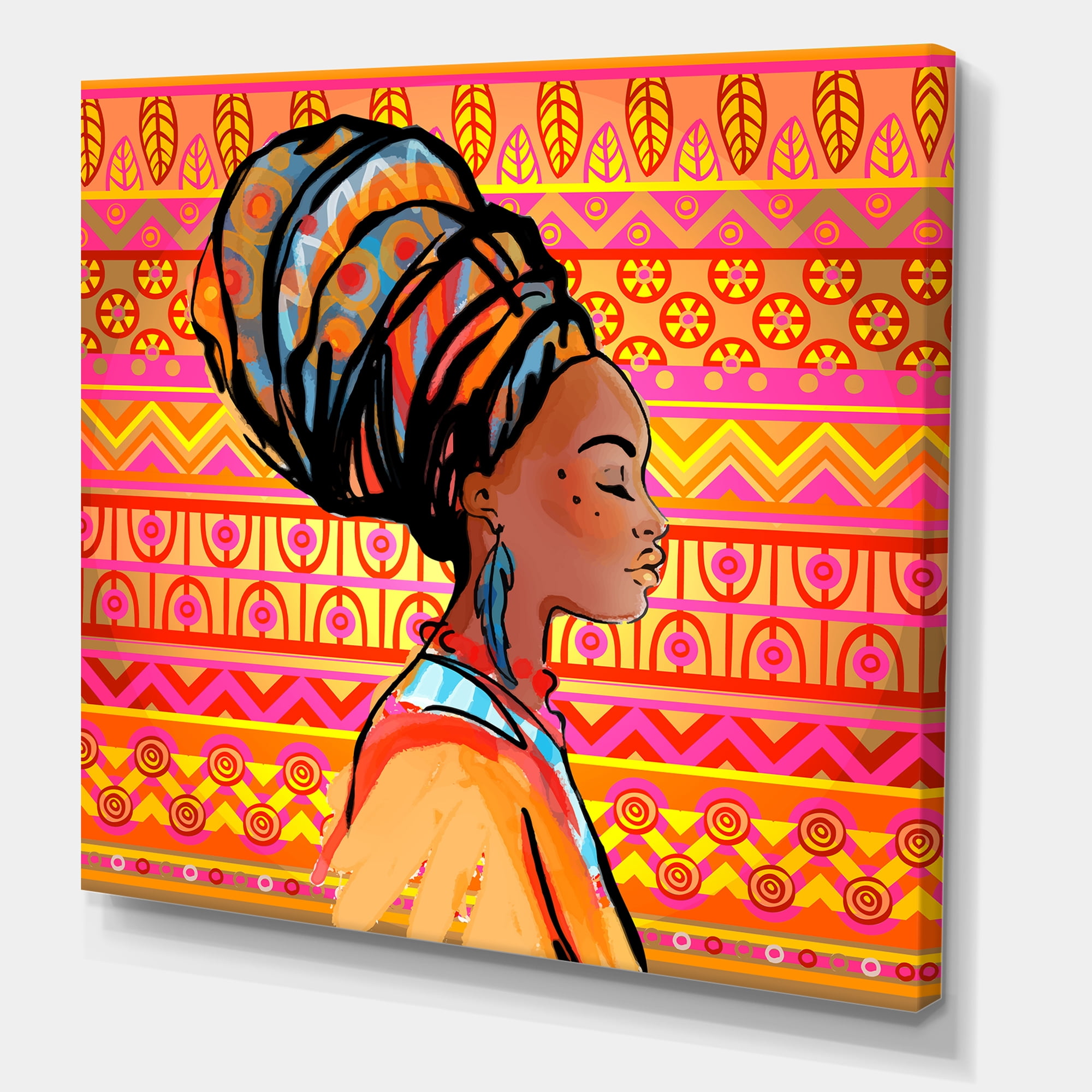 Designart ' Portrait of African American Woman With Turban I ' Modern Canvas Wall Art Print
