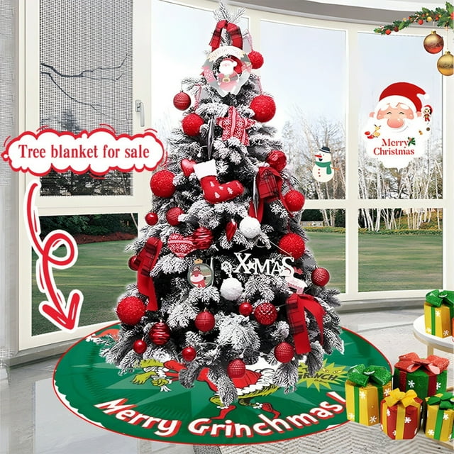 How the Grinch Stole Christmas Merry Gr1nchmas Christmas Tree Skirt Collar 48 Inch, Soft and Funny Farmhouse Holiday Decor Xmas Party Holiday Decoration