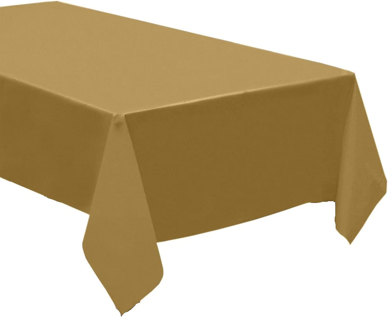 Pack of 4: Disposable Plastic Tablecloths/Table Covers, 54 x 108 inches Each (Gold)
