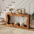 thumbnail image 3 of EDTara 63" Farmhouse Console Table, Narrow Entryway & Sofa Table with Storage, 2-Tier Brown Wood Accent Table for Living Room, Hallway, Foyer, 3 of 5
