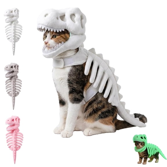 Celoplix Dinosaur Skeleton Glow in Dark Cat Costume | 3D Pet Dinosaur Costume for Medium & Large Pets, Halloween Cosplay Pet Clothes for Dogs Cats, Spooky Party Costume