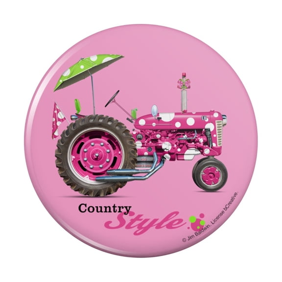 Farm Tractor Country Style Pink Polka Dot Farming Pinback Button Pin