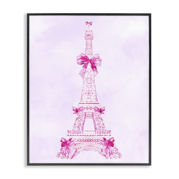 Stupell Industries Ribbon Bedecked Eiffel Tower Black Framed Giclee Art, design by Ziwei Li