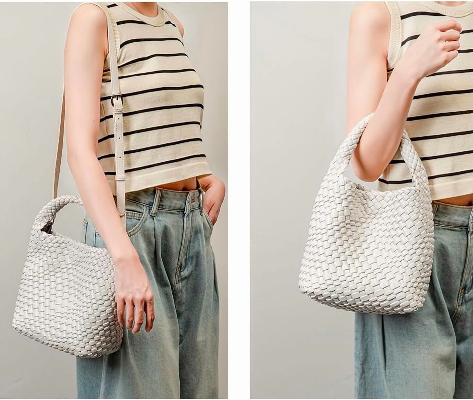 CAILDANL Woven Leather Bags for Women Knoted Women Handbag Designer Shoulder Bucket Purse Handmade Fashion Tote Hobo Bag Small