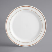 Gold Visions 9" White Plastic Plate with Rose Gold Bands - 120/Case