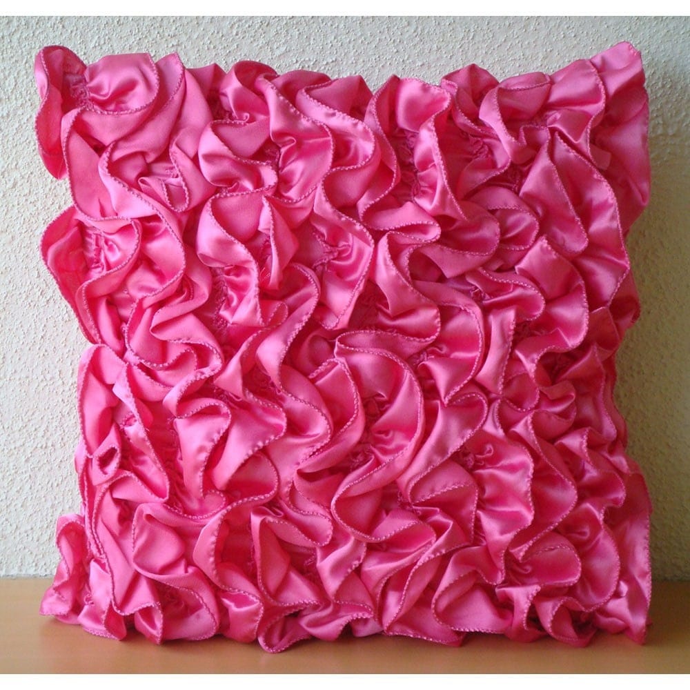 Pink Pillow Cover 20x20 inch 50x50 cm Luxury Fuchsia Pink Cushion Covers Vintage Ruffles Shabby Chic Throw Pillow Case Solid Throw Pillows Cover Satin Modern Vintage Fuchsia Walmart
