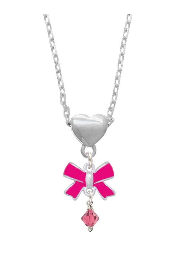 Indian Pink Crystal Bicone Hot Pink Bow Heart Necklace
