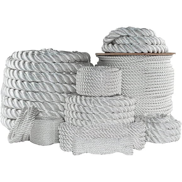 SGT KNOTS Twisted Nylon Rope – Heavy Duty All Purpose Utility Cord for Indoor & Outdoor Use, Medium Stretch – Ideal for Towing, Dock Lines, Crafts, Camping, Survival Gear (1/2" x 600ft Spool, White)