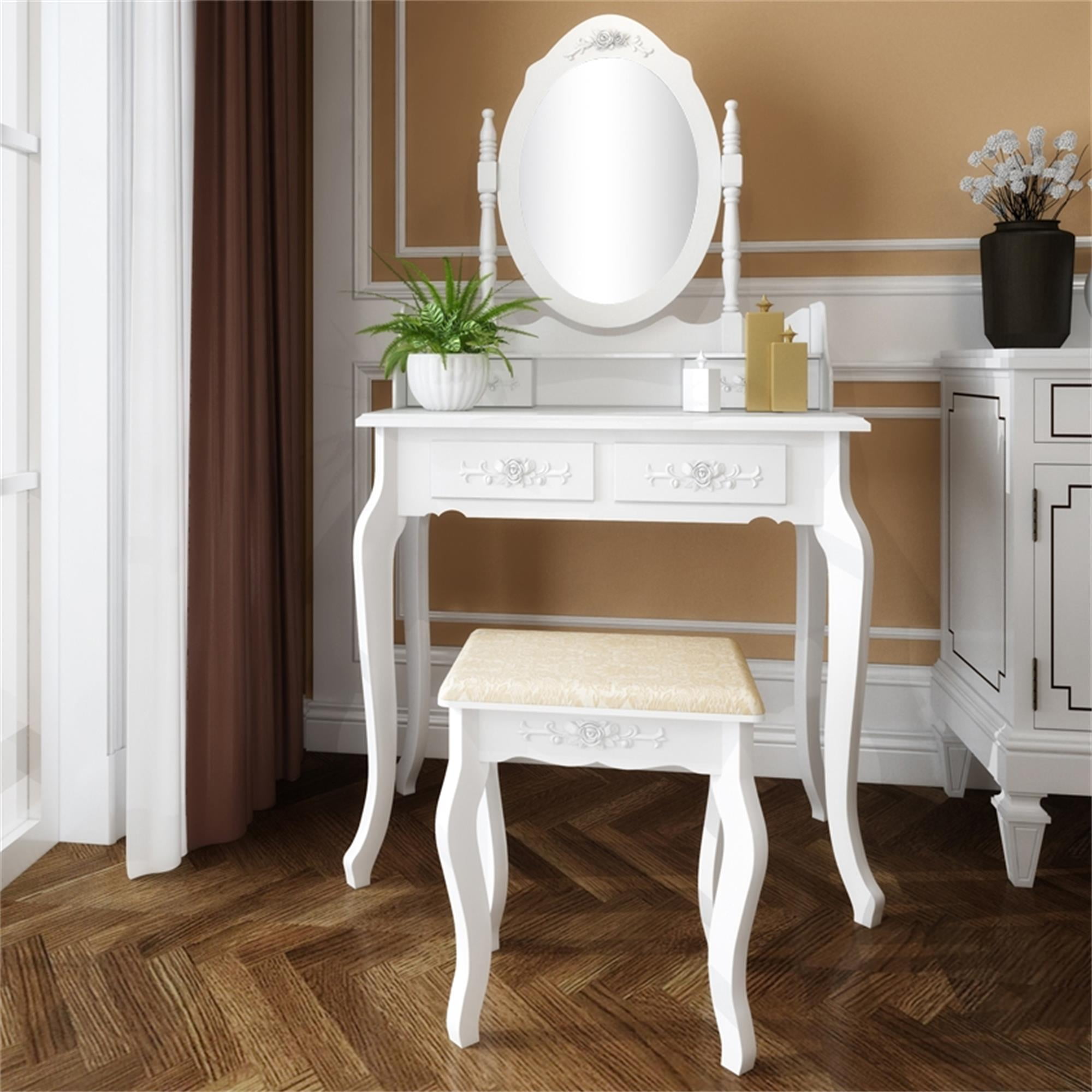 Lowestbest LED Dresser Vanity Table, Dresser Desk with Single Mirror 4 Drawer Dresser Vanity Table for Girl Women Lowestbest LED Dresser Vanity Table, Dresser Desk with Single Mirror 4 Drawer Dresser Vanity Table for Girl Women