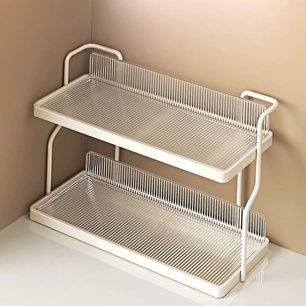 Estantería De Madera De 2 Niveles Para Especias Y Tazas – Organizador De Encimera Multiusos Para Cocina, Baño U Oficina, Estilo Rústico