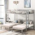 thumbnail image 2 of Full Over Twin Over Twin Triple Bunk Bed for Kids,Metal Triple Bed with Full-Length Guardrail and Ladder,Noise Reduced Structure,Silver, 2 of 12