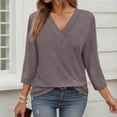 thumbnail image 2 of MIXUE Boho Tops For Women Summer Solid Color V Neck Long Sleeve Fashion Casual Loose Pullover Shirts For Women Tshirts Streetwear,Gray,XL, 2 of 5