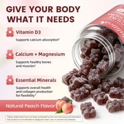 Calcium Magnesium with D3 Zinc Gummies, 60 Calcium Magnesium Zinc Supplement Gummies,Peach Flavor