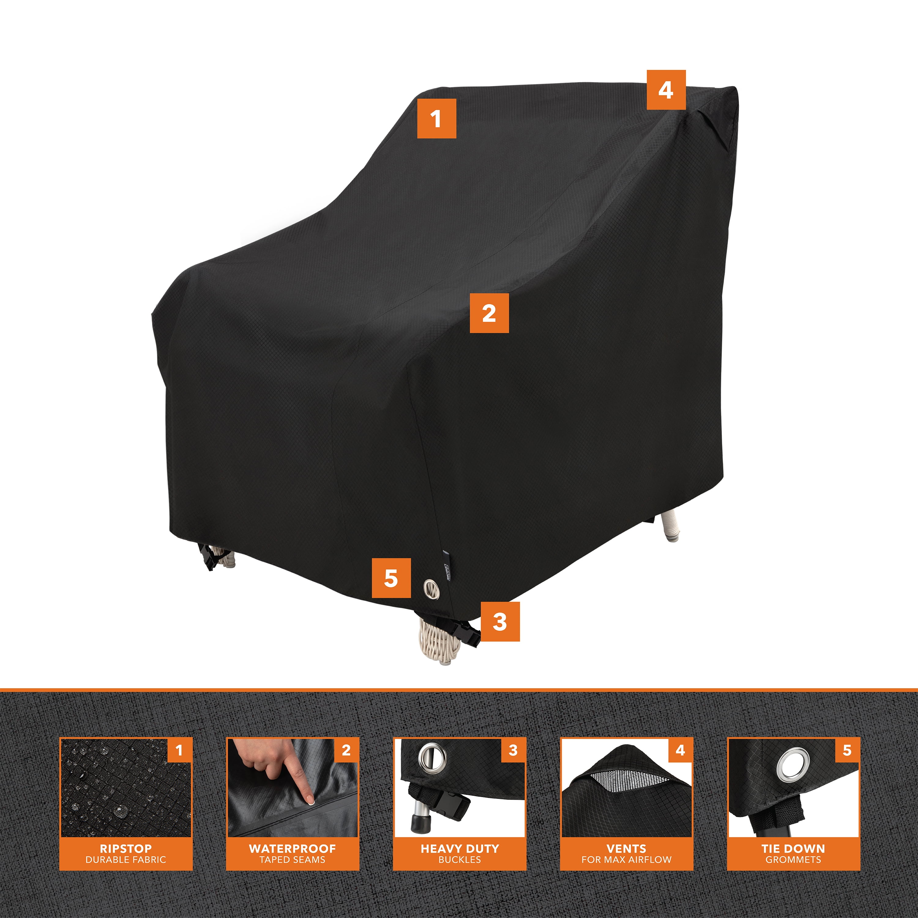 Modern Leisure Black Diamond Waterproof Patio Chair Cover, 35"L x 38"W x 31"H, Black