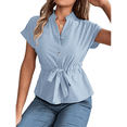 thumbnail image 3 of Womens Button Down Blouses Casual Summer Tops Dressy Chiffon Work Shirts Light Blue M, 3 of 8