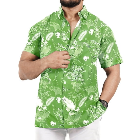 LA LEELA Men's Hawaiian Shirts Short Sleeve Button Down Shirt Men's Summer Shirts Casual Beach Holiday Hawaii Shirts for Men Funny XL Pear, Floral