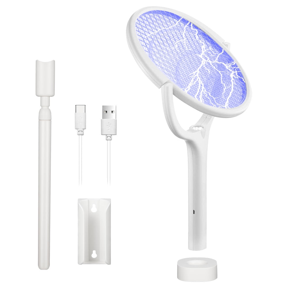 JahyShow Electric Fly Swatter, Indoor Bug & Mosquito Zapper Racket with USB Rechargeable, Rotating Head and Telescopic Wand, Effective Fruit Fly, Spider, Gnat & Wasp Killer